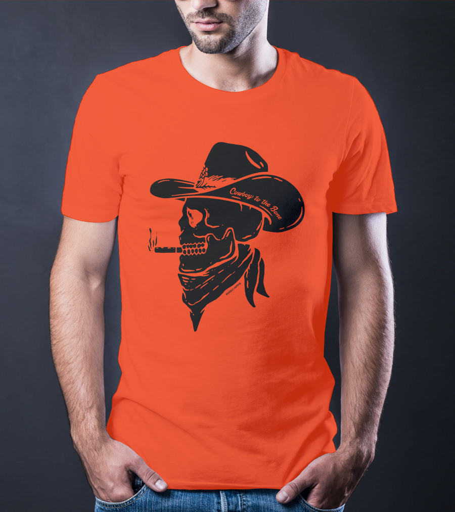 Cowboy To The Bone Skeleton Smoking Bandana Hat T-Shirt
