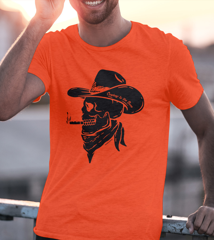 Cowboy To The Bone Skeleton Smoking Bandana Hat T-Shirt
