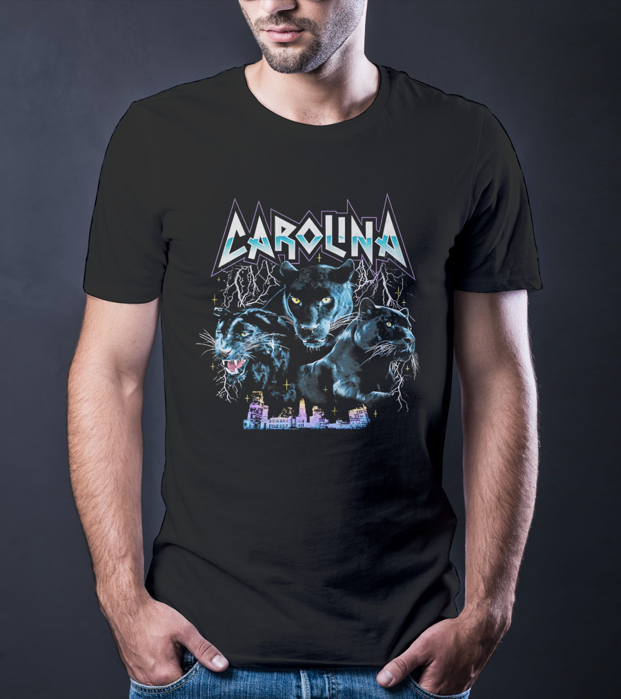 Carolina Panthers Thunderbolt Black Panther Trio Skyline T-Shirt