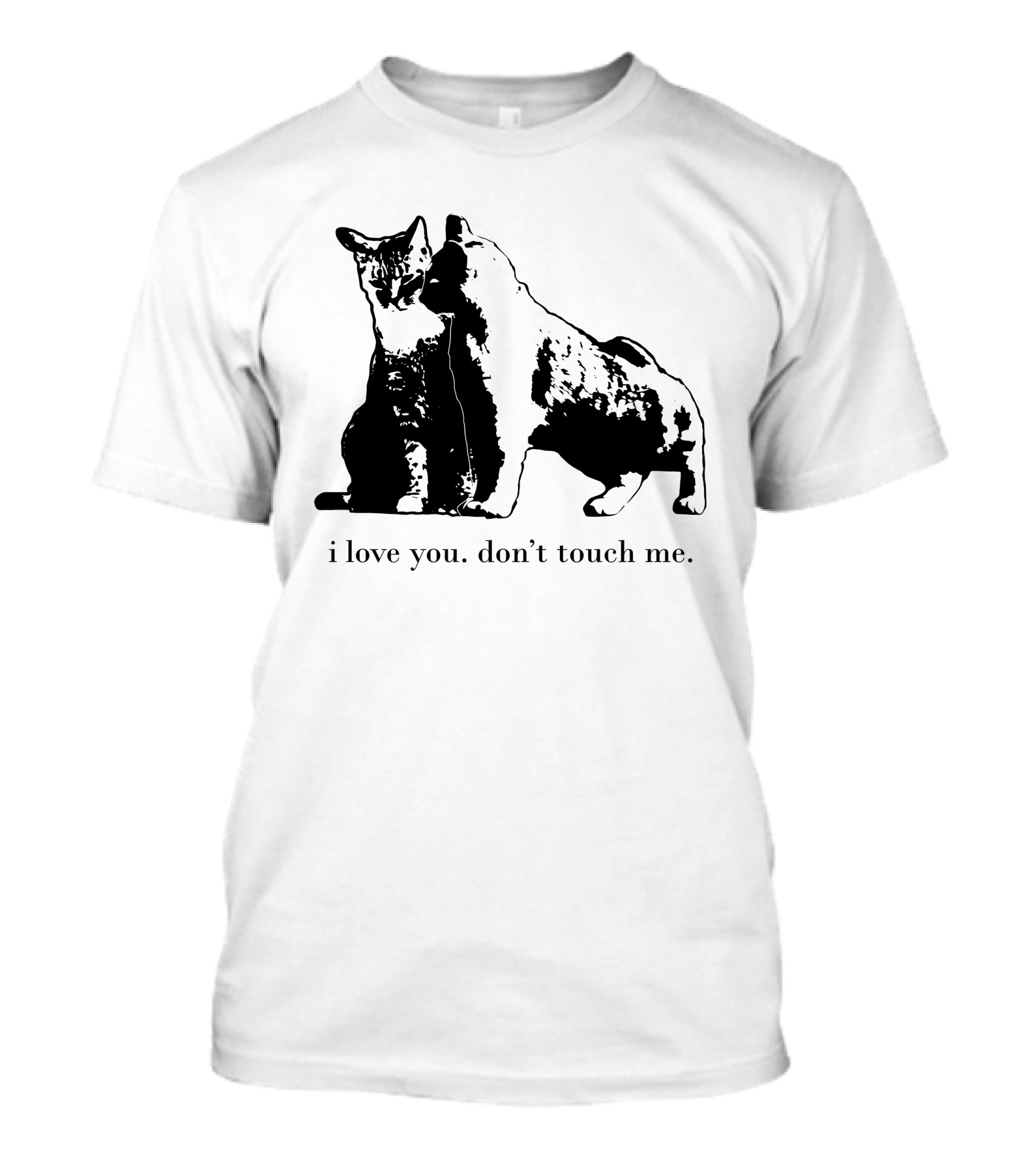 I Love You Don't Touch Me Cat Duo Black And White Contrast T-Shirt