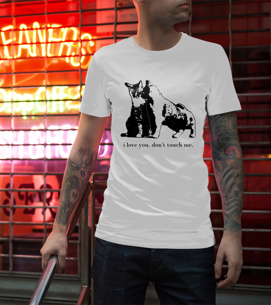 I Love You Don't Touch Me Cat Duo Black And White Contrast T-Shirt
