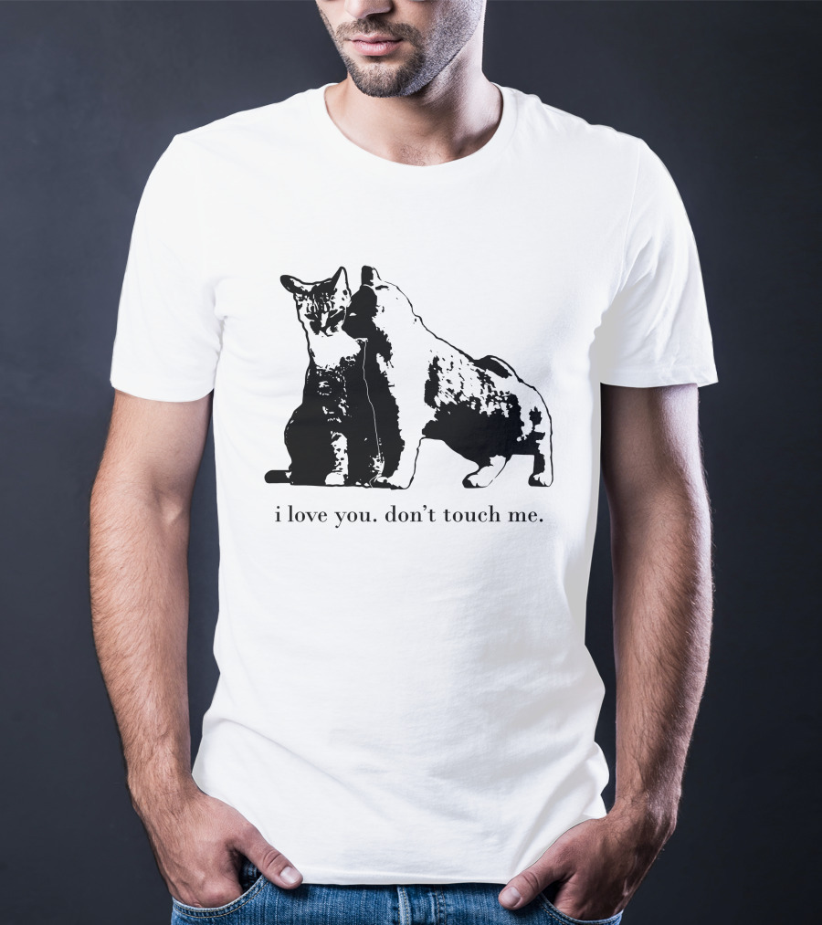 I Love You Don't Touch Me Cat Duo Black And White Contrast T-Shirt