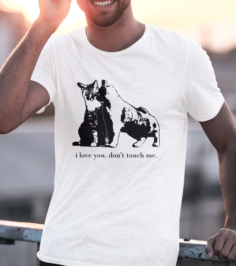 I Love You Don't Touch Me Cat Duo Black And White Contrast T-Shirt