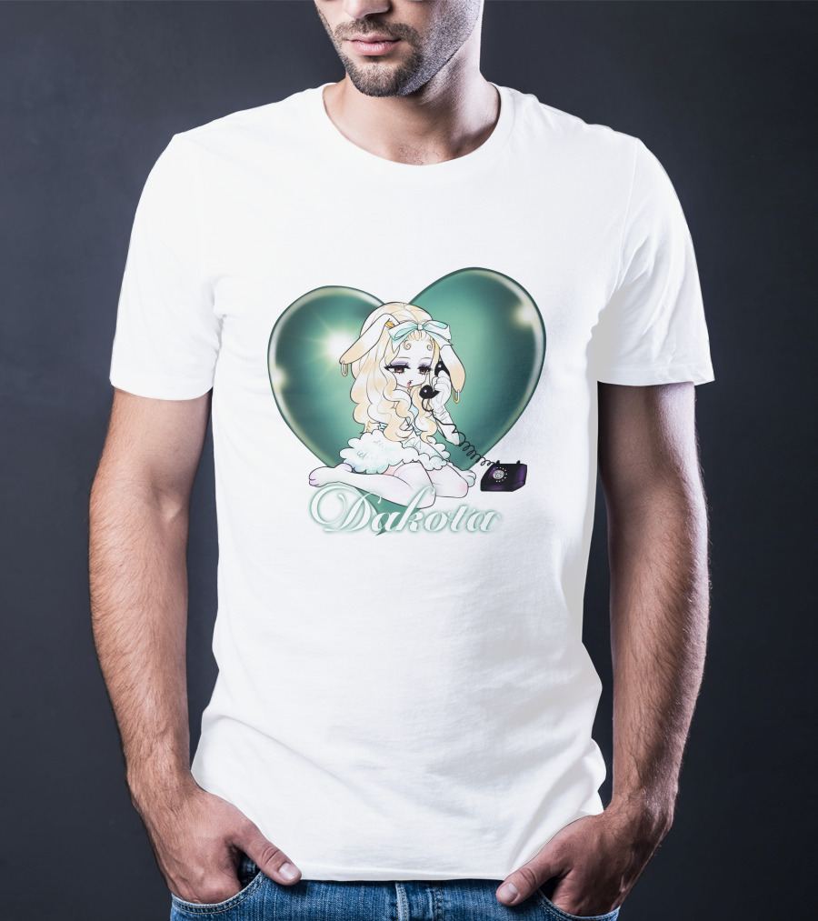 Dakota Cute Bunny Girl With Heart And Vintage Phone T-Shirt