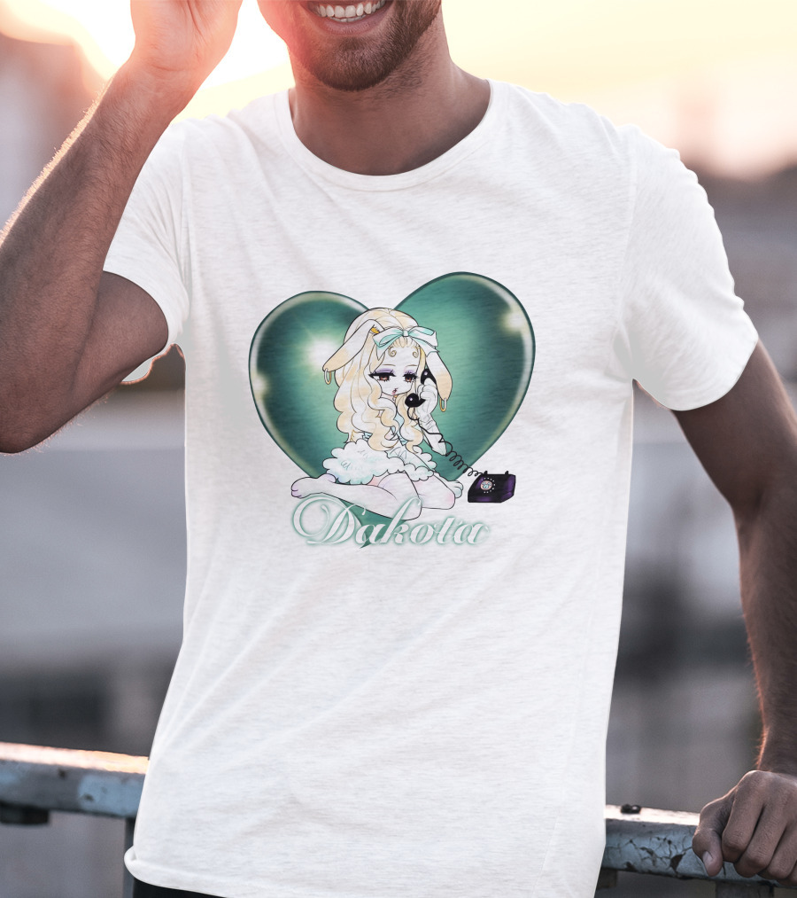 Dakota Cute Bunny Girl With Heart And Vintage Phone T-Shirt