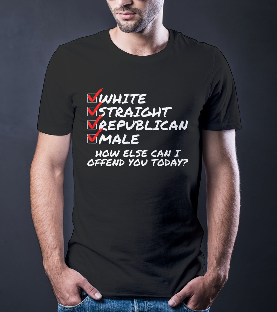 White Straight Republican Male How Else Can I Offend You Today Checklist T-Shirt
