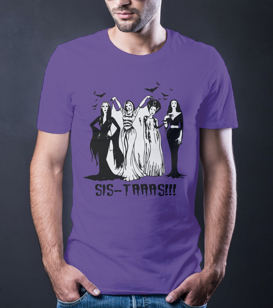 SIS-TAAAS Gothic Witches Halloween Illustration With Bats T-Shirt