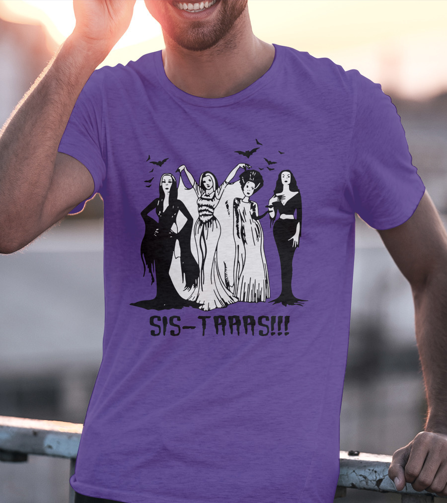 SIS-TAAAS Gothic Witches Halloween Illustration With Bats T-Shirt