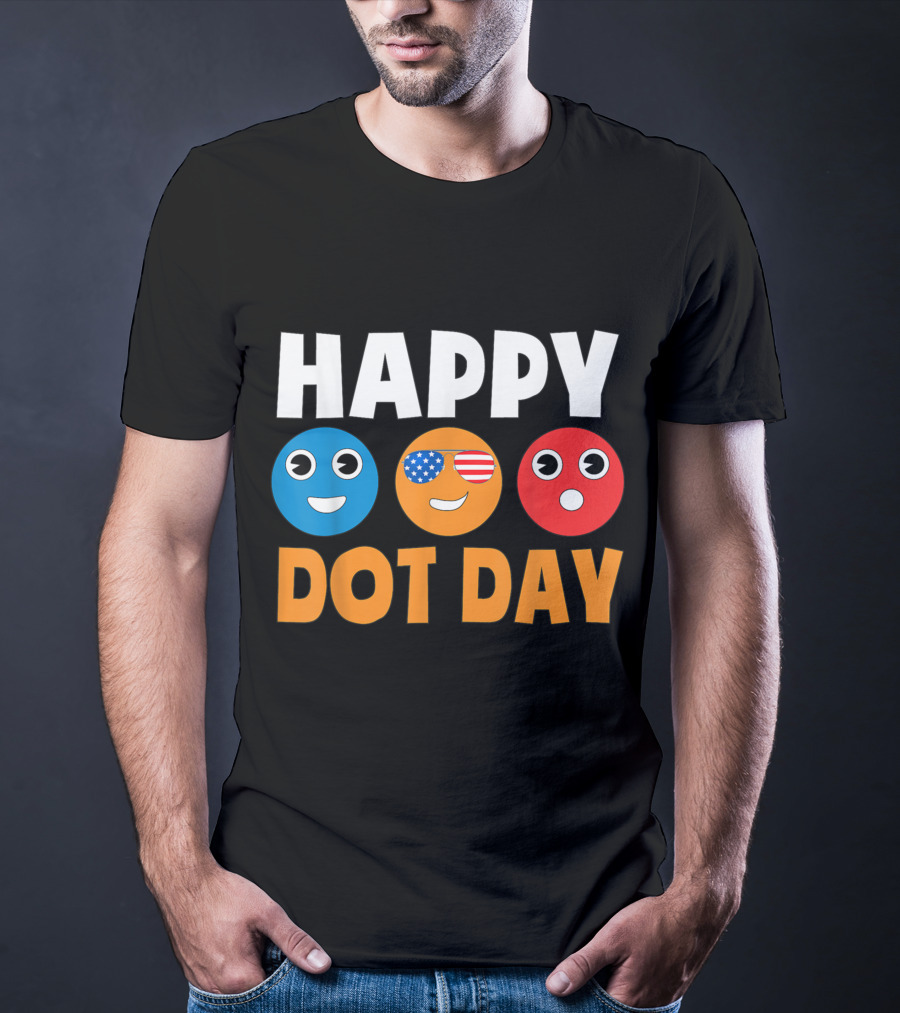Happy International Dot Day Colorful Emoji Faces With USA Flag Glasses T-Shirt
