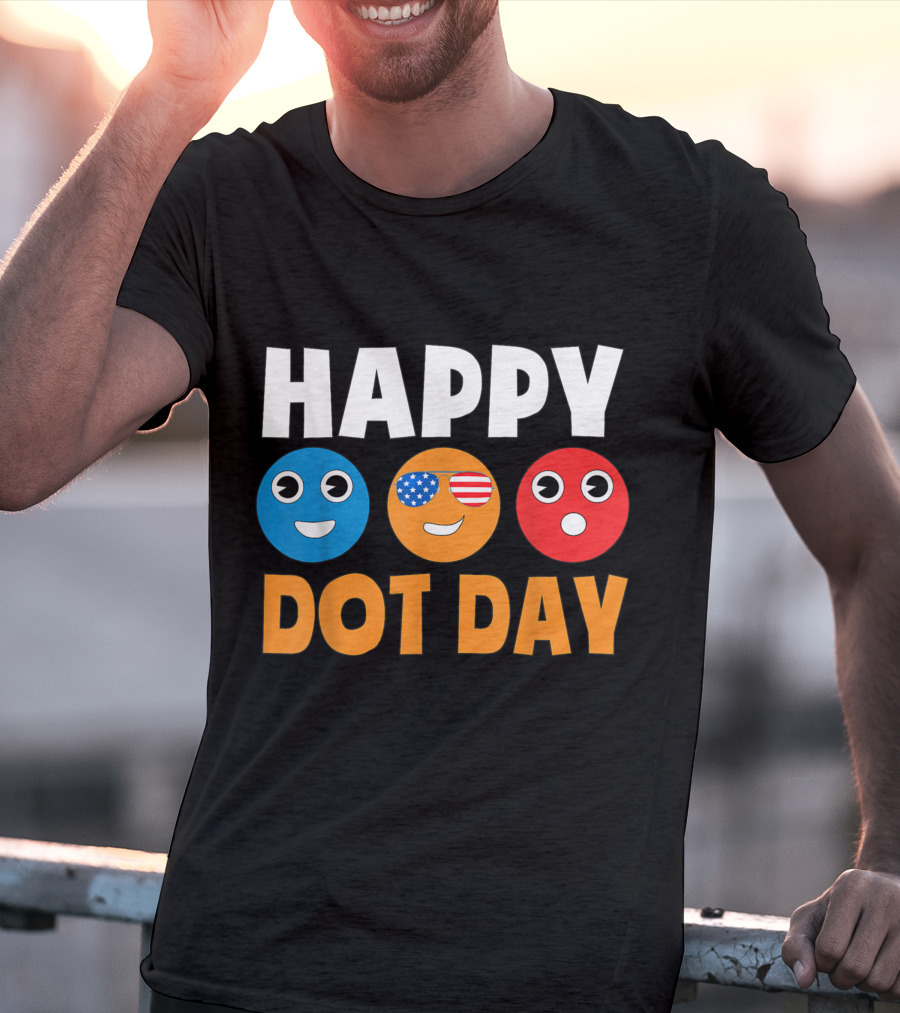 Happy International Dot Day Colorful Emoji Faces With USA Flag Glasses T-Shirt