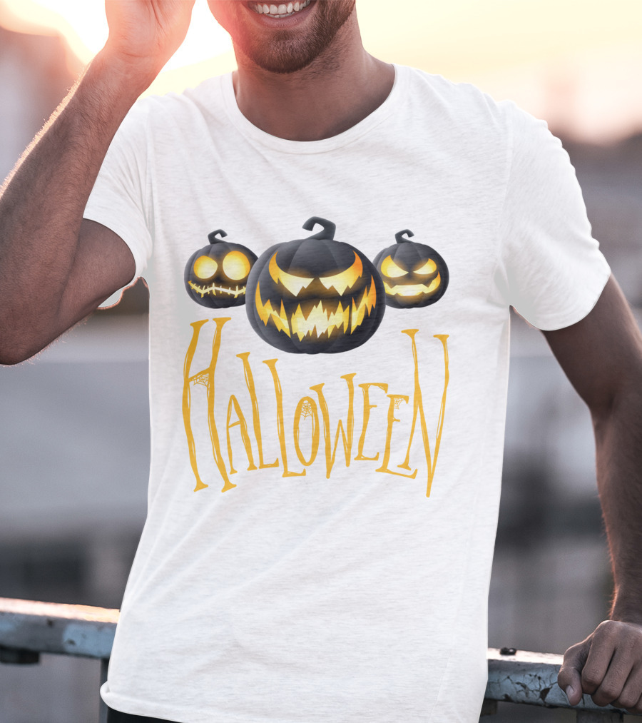 Halloween Scary Pumpkin Head Glowing Faces T-Shirt