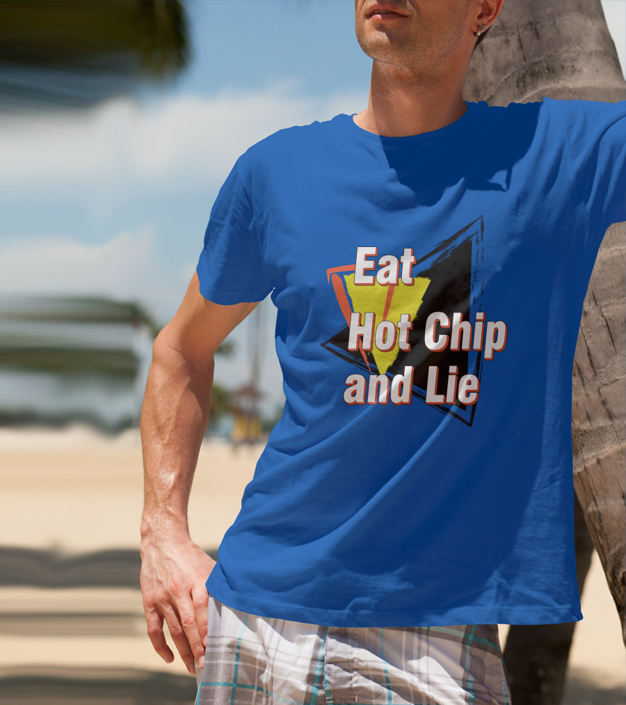 Eat Hot Chip And Lie Retro Style Text With Abstract Geometric Background T-Shirt