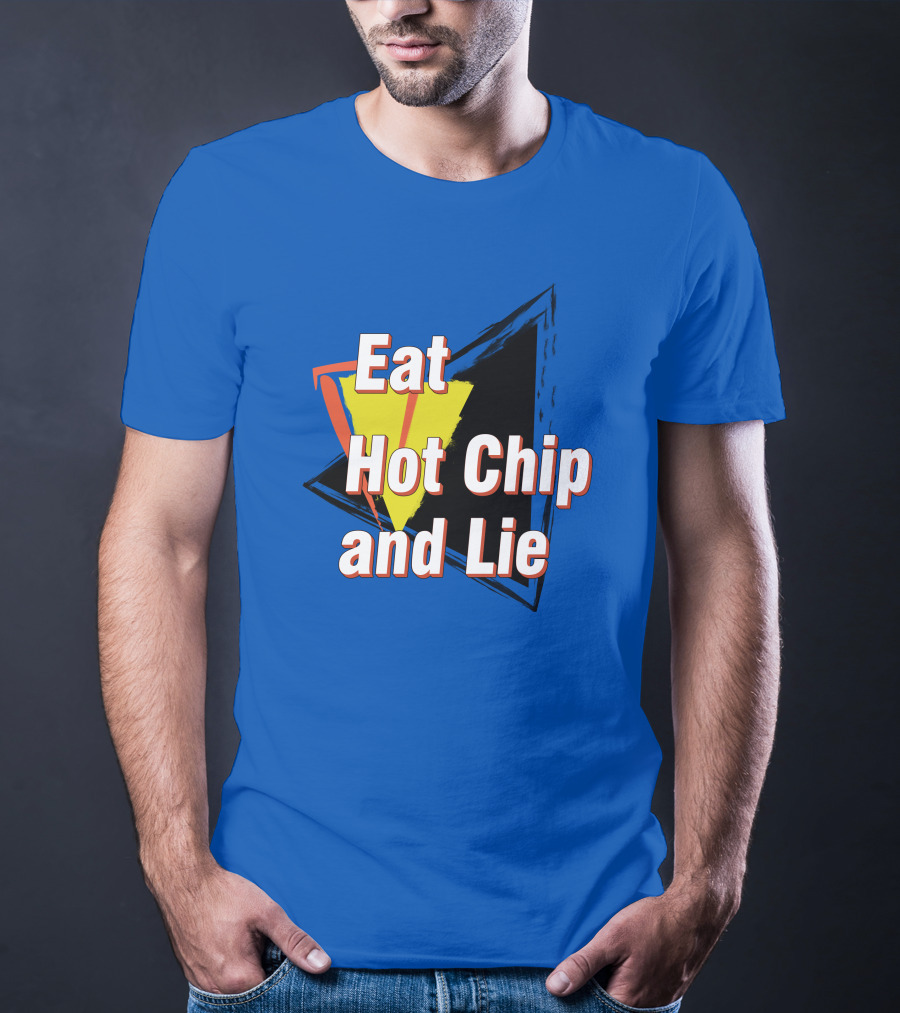 Eat Hot Chip And Lie Retro Style Text With Abstract Geometric Background T-Shirt