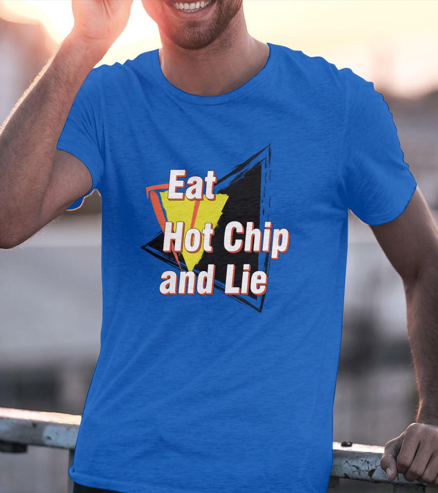 Eat Hot Chip And Lie Retro Style Text With Abstract Geometric Background T-Shirt