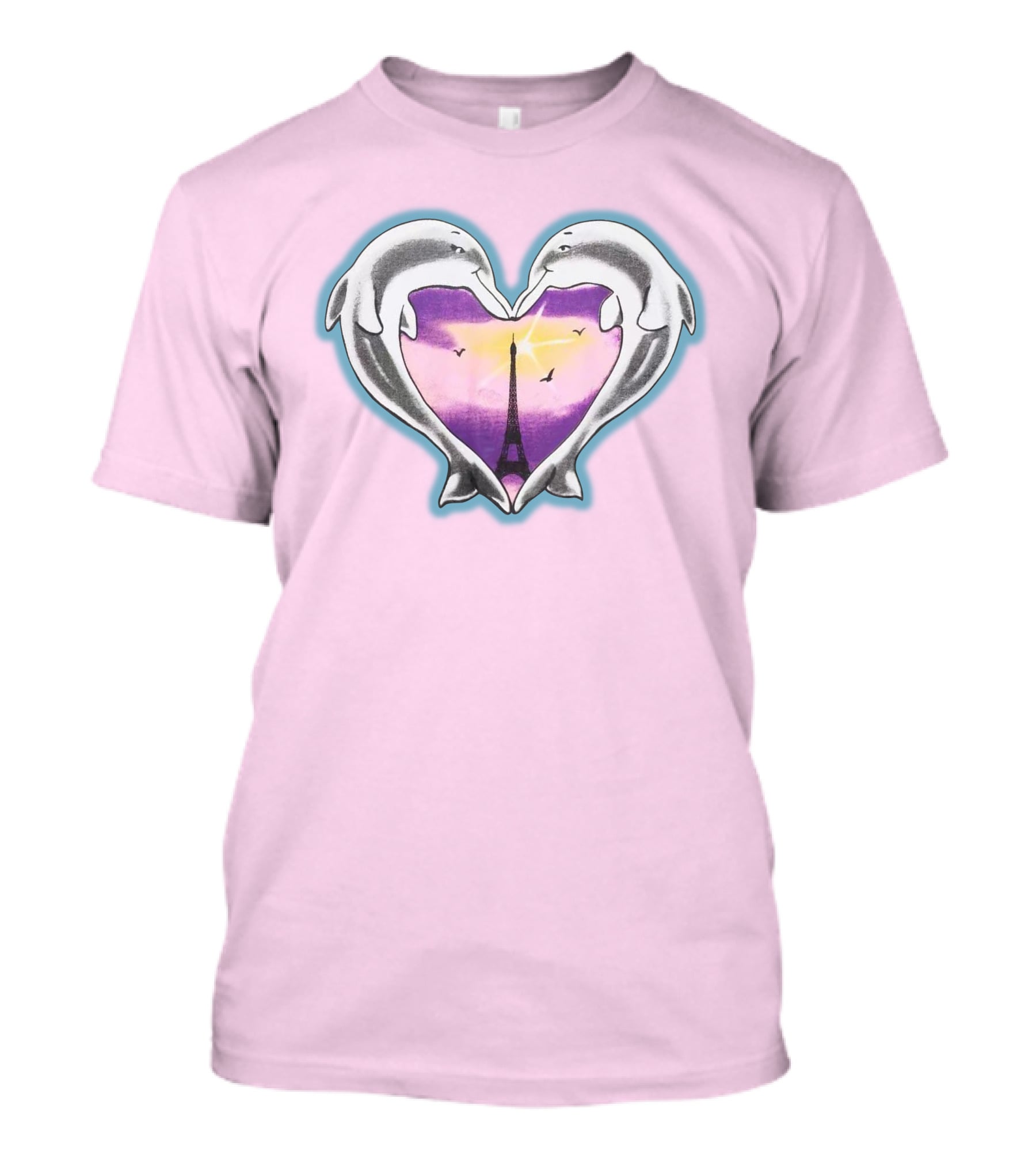 Stray Kids Dolphins Heart Eiffel Tower Sunset T-Shirt