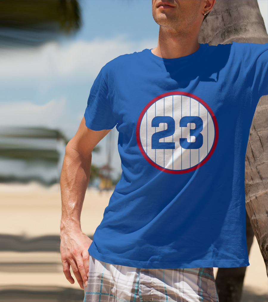 Harry Caray 23 Baseball Number Circle Blue Pinstripe T-Shirt