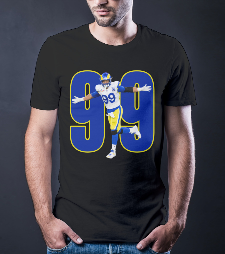 Aaron Charles Donald Number 99 NFL Player In Blue And Yellow Football Uniform T-Shirt