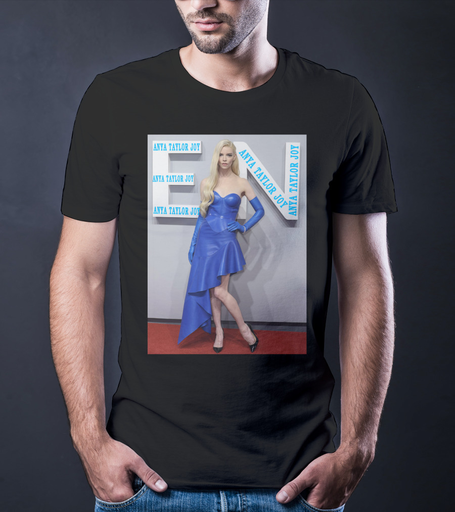 Anya Taylor Joy Blue Dress Ensemble With Long Gloves T-Shirt