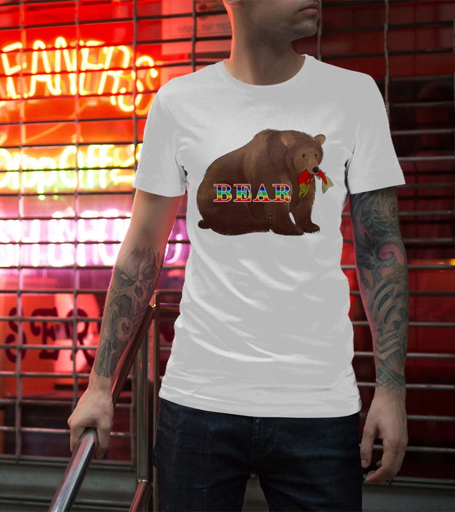 Bear Rainbow Text With Salmon T-Shirt
