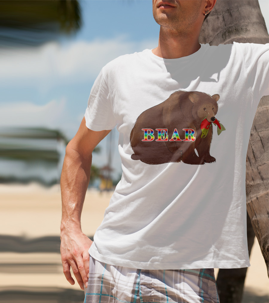 Bear Rainbow Text With Salmon T-Shirt