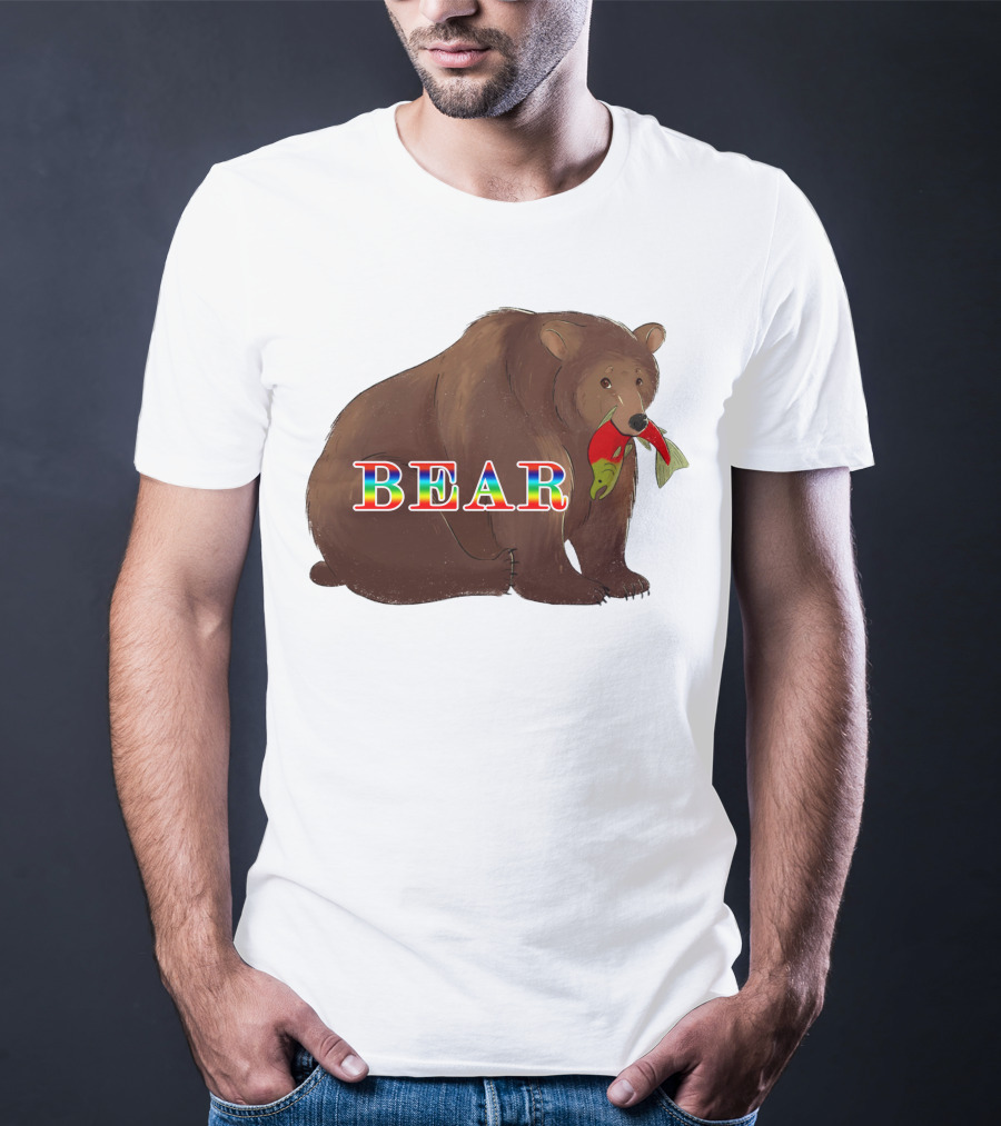 Bear Rainbow Text With Salmon T-Shirt