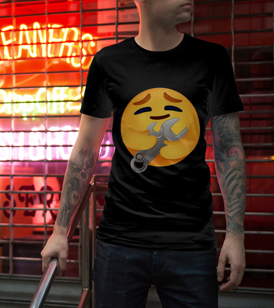 Funny Mechanic Emotion Hugging Wrench Emoji T-Shirt