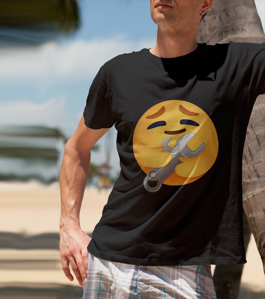 Funny Mechanic Emotion Hugging Wrench Emoji T-Shirt
