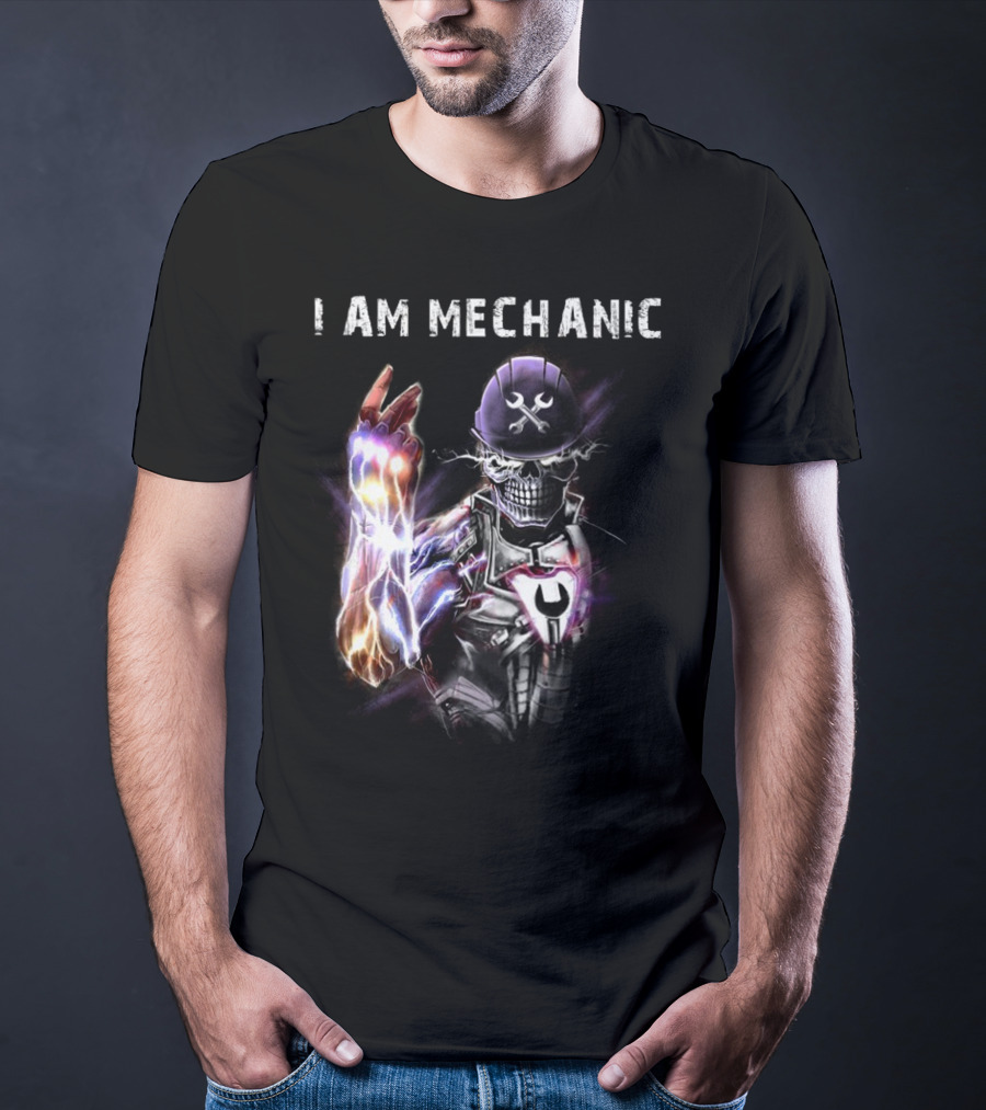 I AM MECHANIC Electric Skeleton With Wrench Helmet T-Shirt