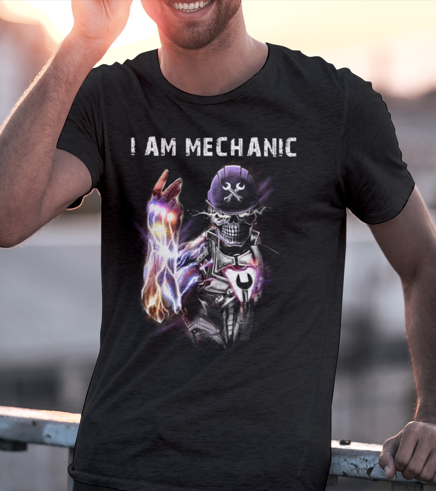 I AM MECHANIC Electric Skeleton With Wrench Helmet T-Shirt