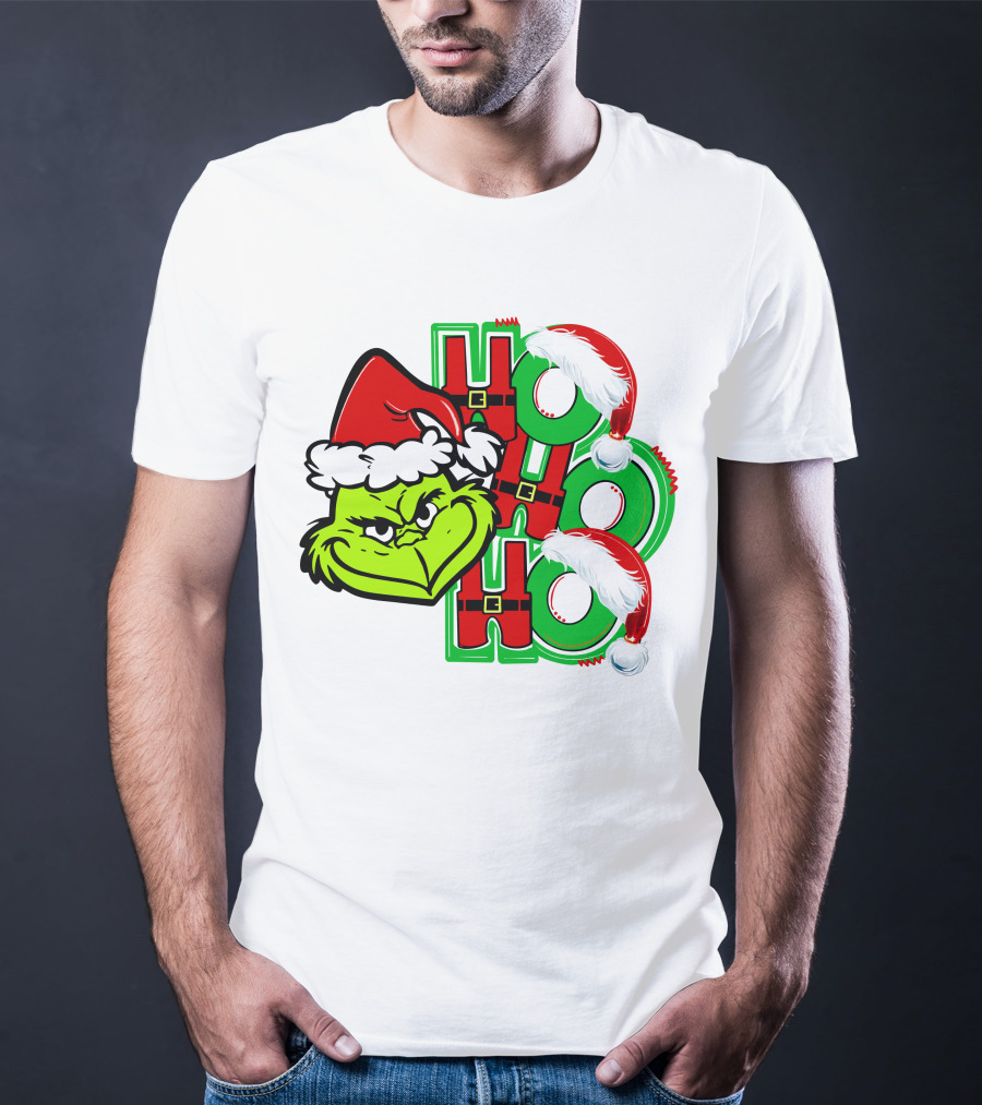 Grinch Ho Ho Ho Santa Hat Christmas T-Shirt