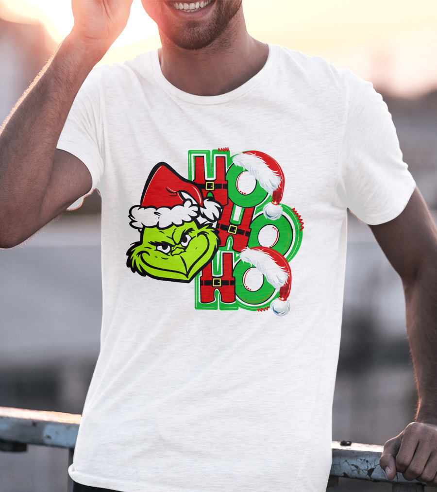 Grinch Ho Ho Ho Santa Hat Christmas T-Shirt