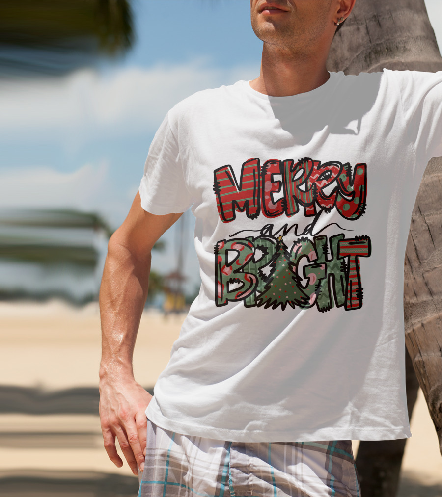 Merry And Bright Christmas With Tree T-Shirt