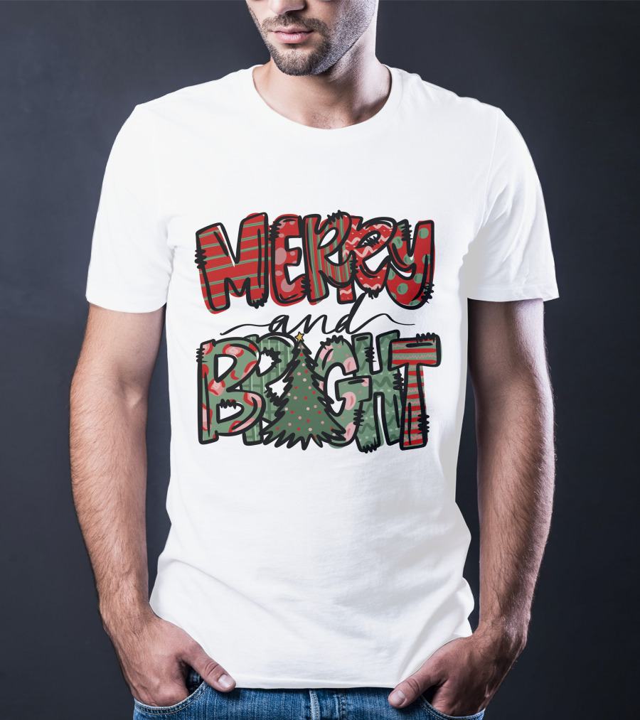 Merry And Bright Christmas With Tree T-Shirt