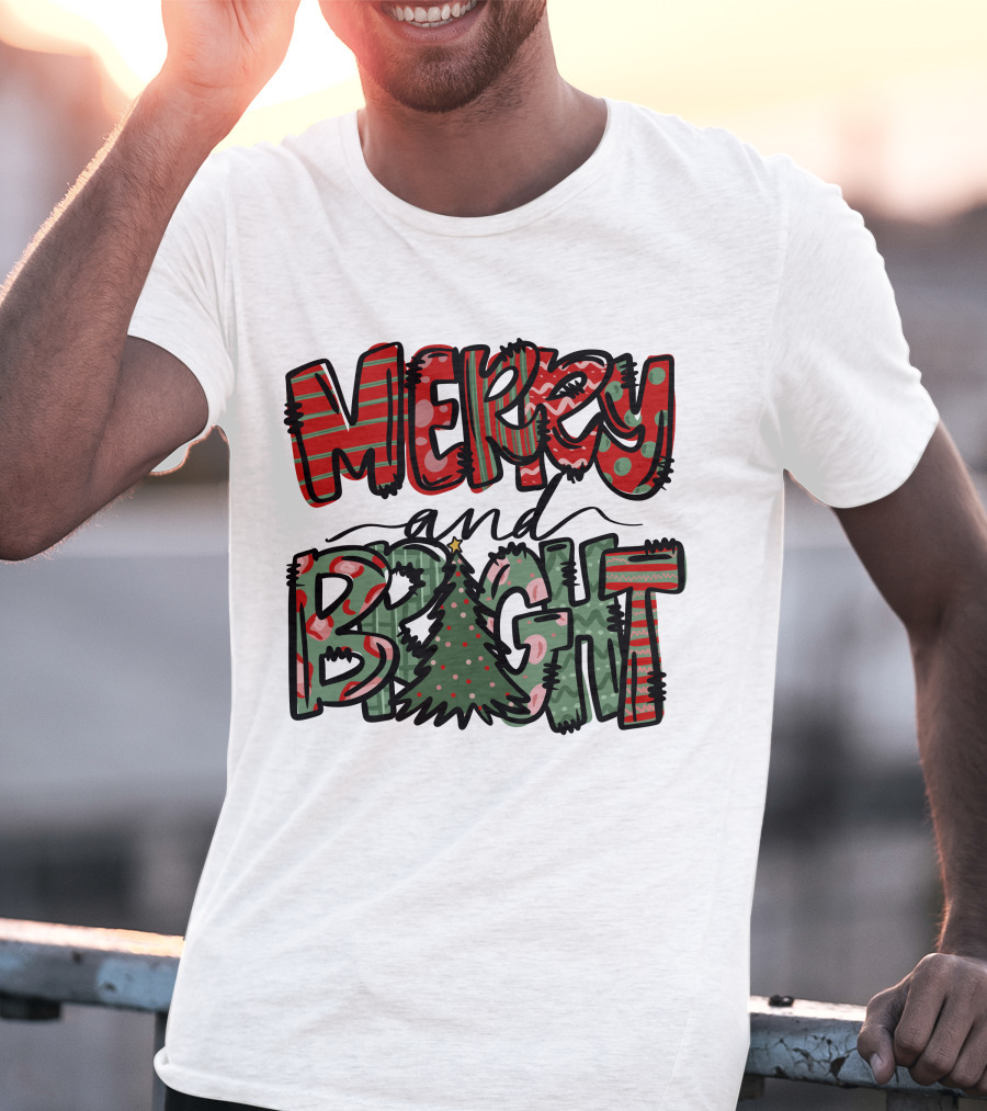 Merry And Bright Christmas With Tree T-Shirt