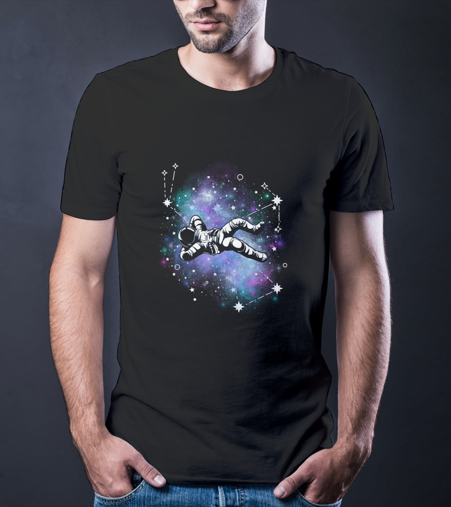 Floating Astronaut Amidst Cosmic Constellations T-Shirt