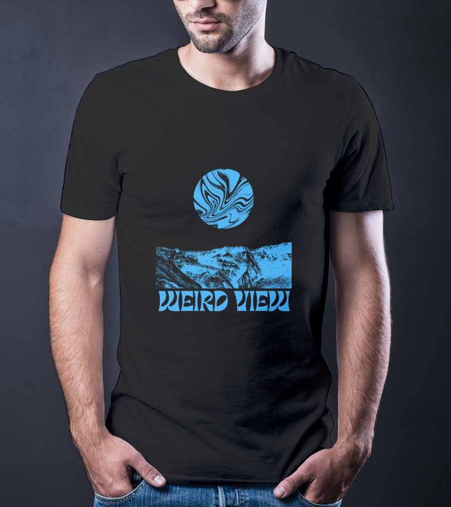 Weird View Surreal Blue Mountain Landscape With Swirling Sky T-Shirt