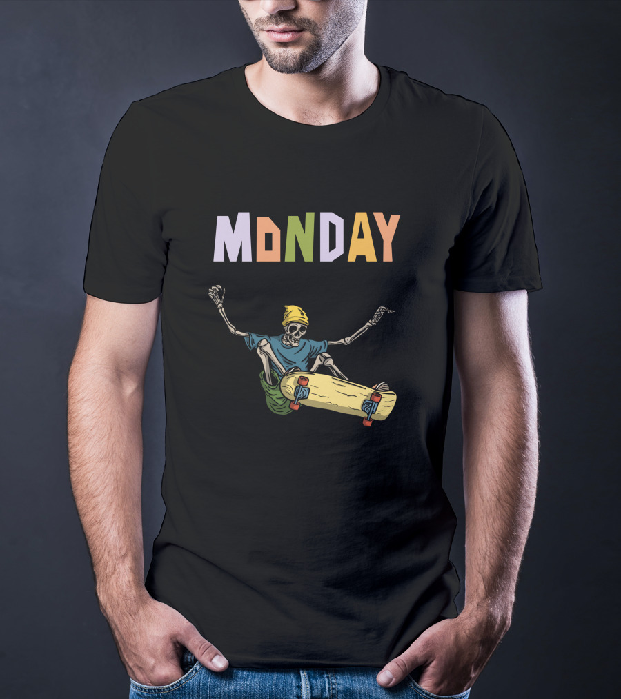 MONDAY Skeleton Skateboarding Adventure T-Shirt