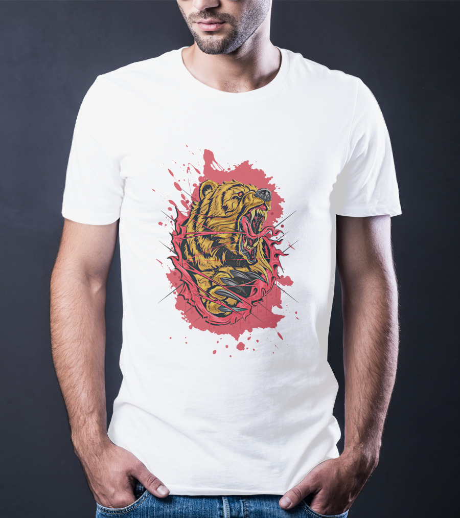 Bear Scary Roaring Splatter T-Shirt