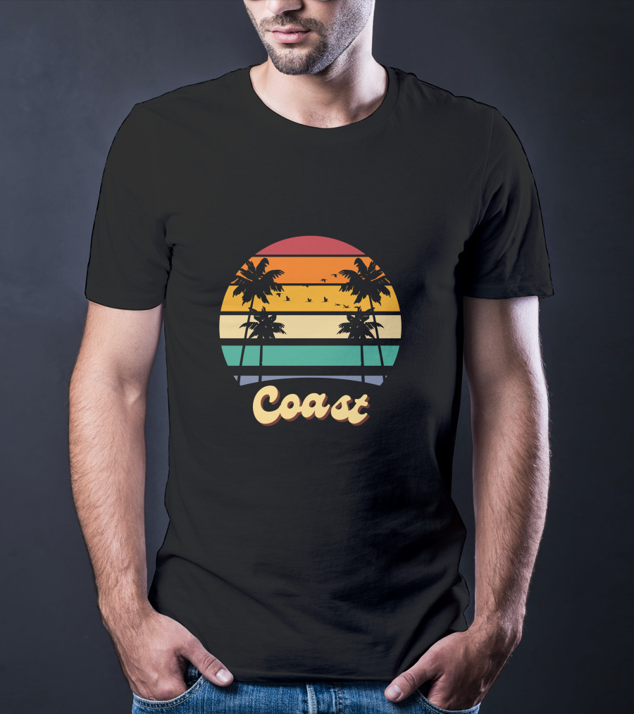 Coast Vintage Sunset Palm Trees Birds T-Shirt