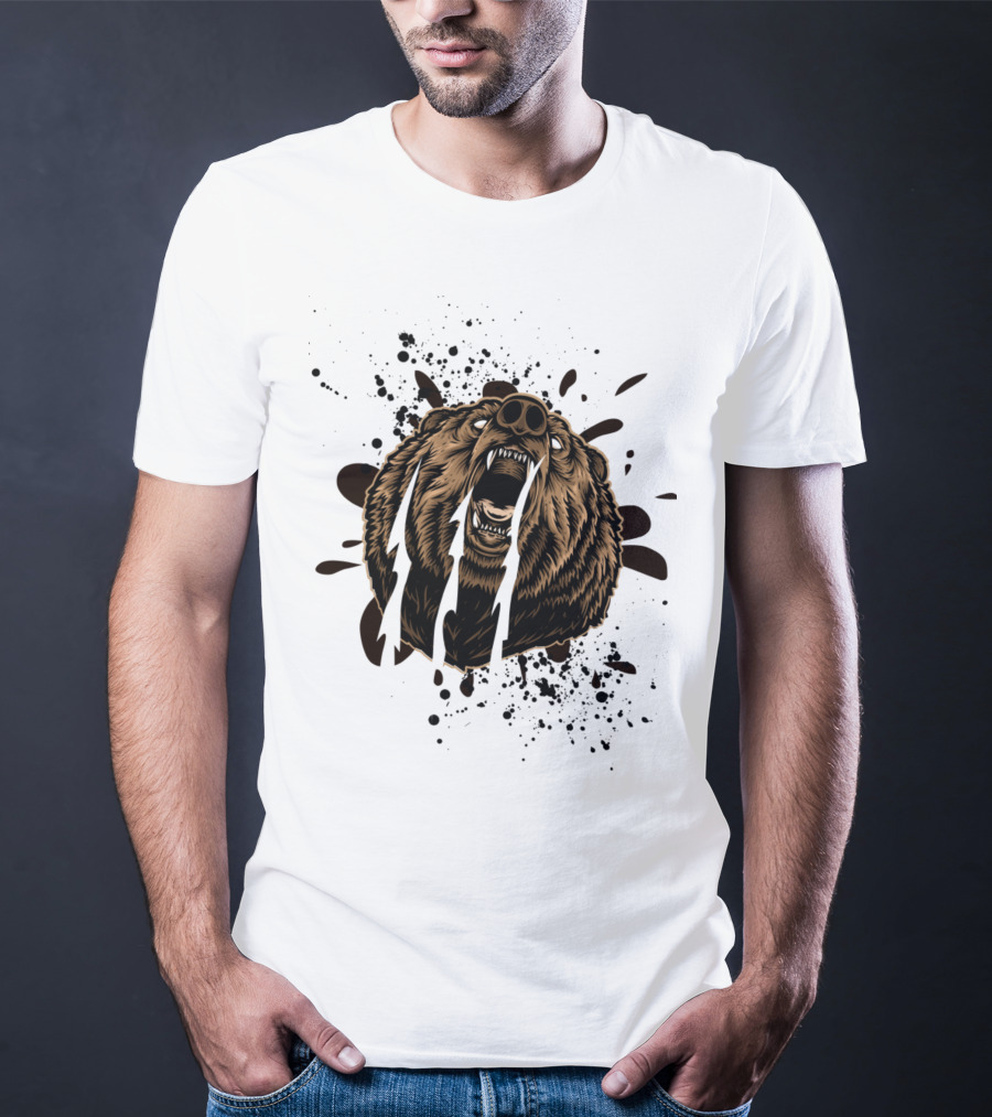 Roaring Bear With Splatter Effect And Claw Marks T-Shirt
