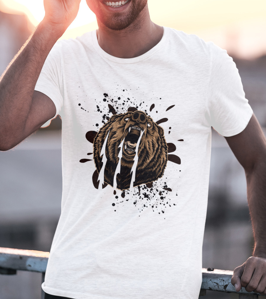 Roaring Bear With Splatter Effect And Claw Marks T-Shirt