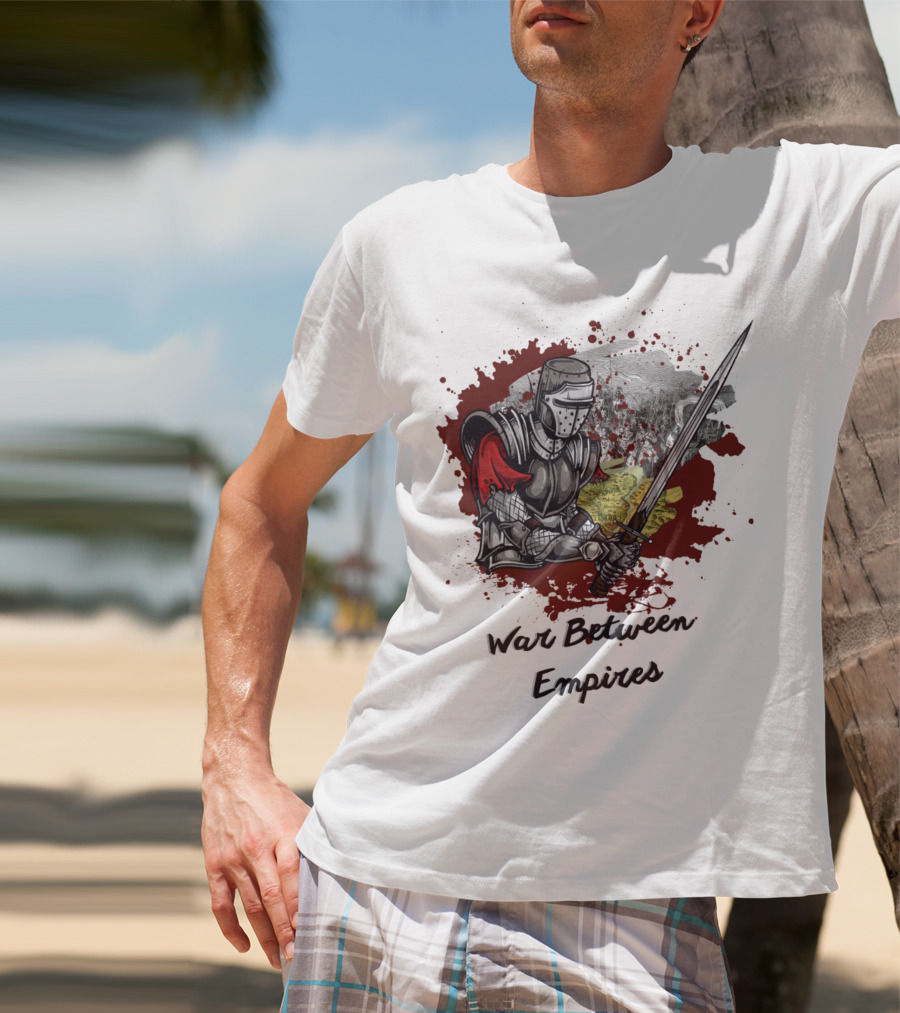 War Between Empires Medieval Knight Sword Battle Map Background T-Shirt
