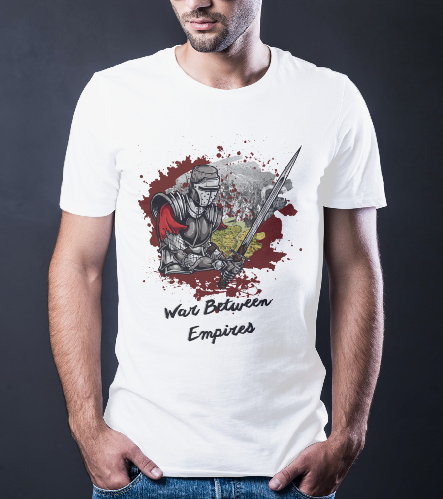 War Between Empires Medieval Knight Sword Battle Map Background T-Shirt