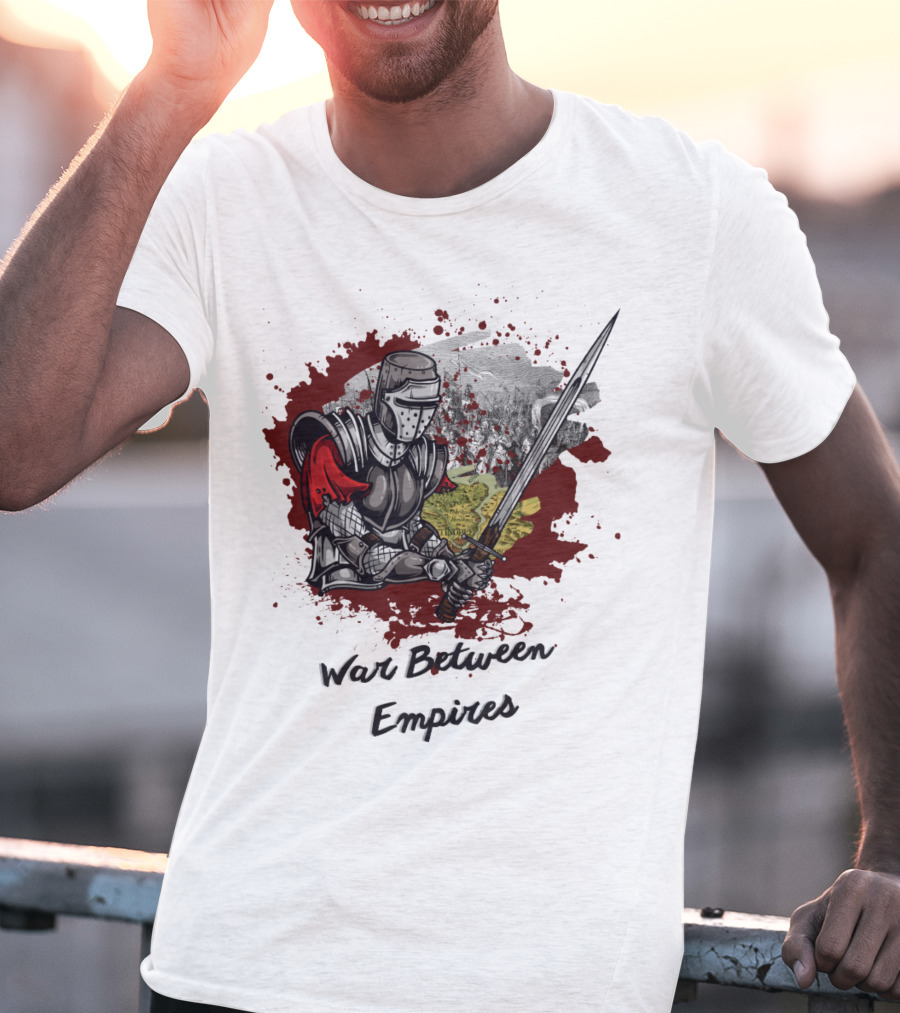 War Between Empires Medieval Knight Sword Battle Map Background T-Shirt