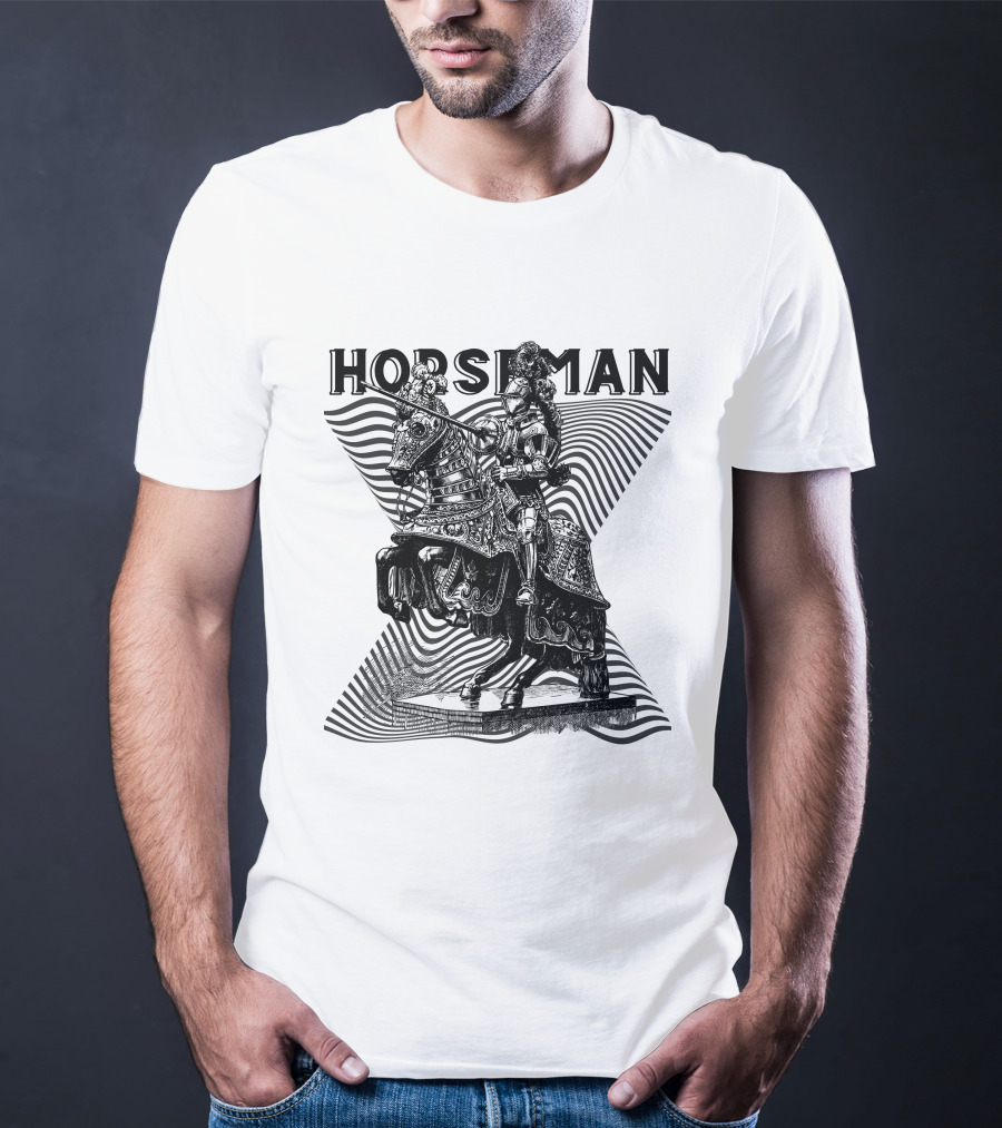 Horseman Knight On Armored Steed With Wavy Line Background T-Shirt
