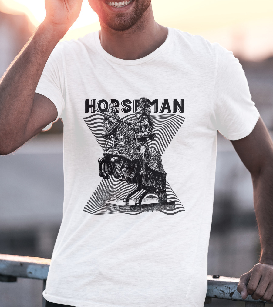 Horseman Knight On Armored Steed With Wavy Line Background T-Shirt