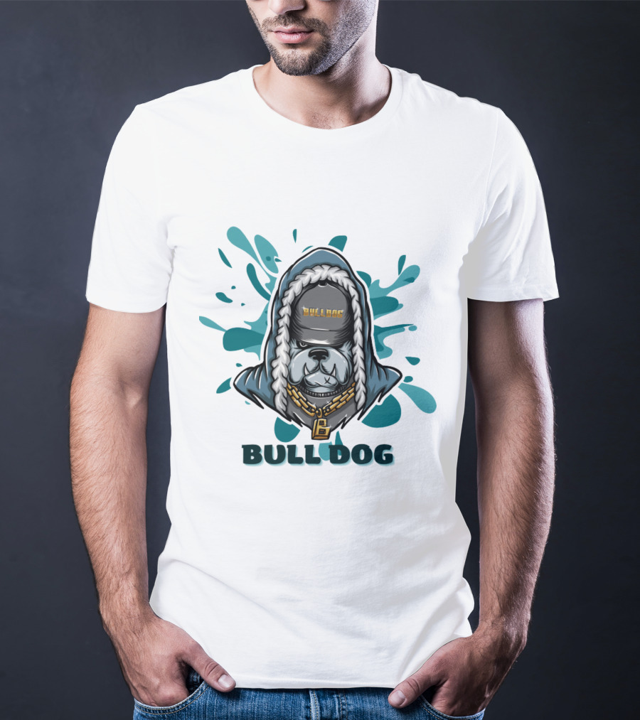 BULL DOG Hip Hop Style Hoodie With Chains And Splatter Background T-Shirt