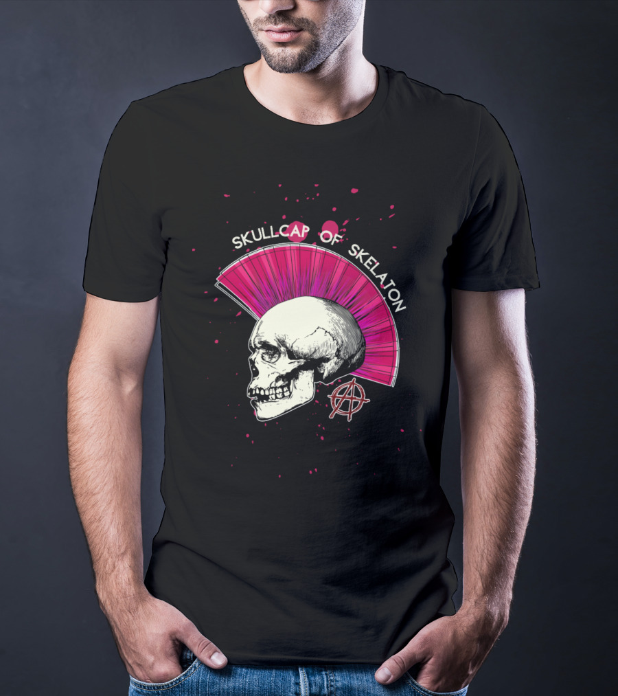 Skullcap Of Skeleton Punk Anarchy Mohawk T-Shirt