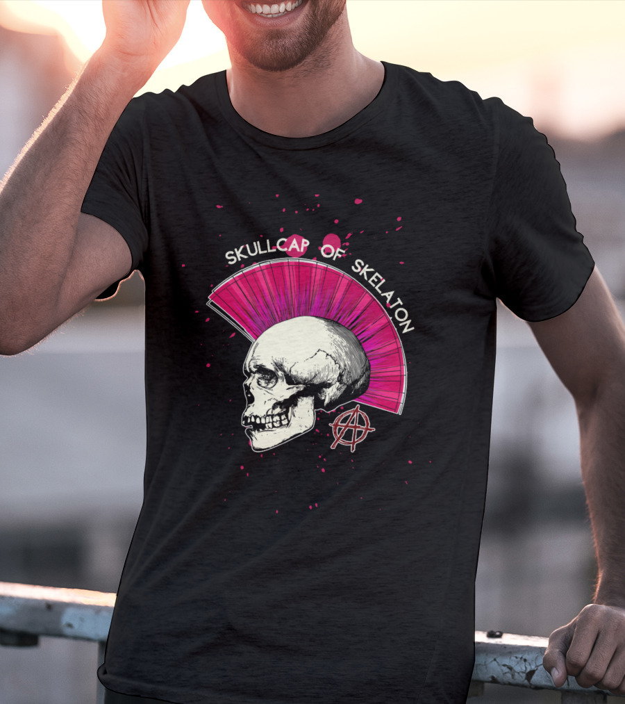 Skullcap Of Skeleton Punk Anarchy Mohawk T-Shirt