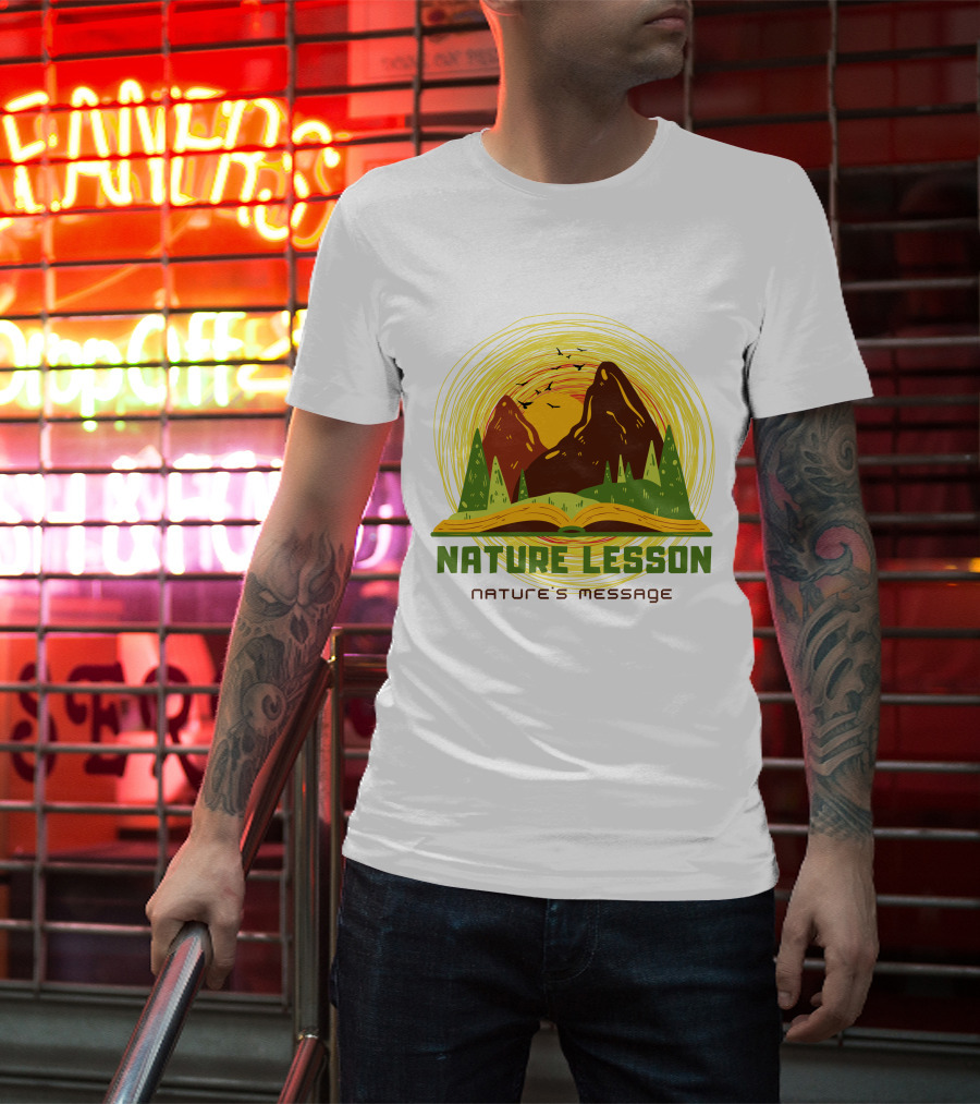 Nature Lesson Nature's Message Open Book With Mountains And Trees T-Shirt